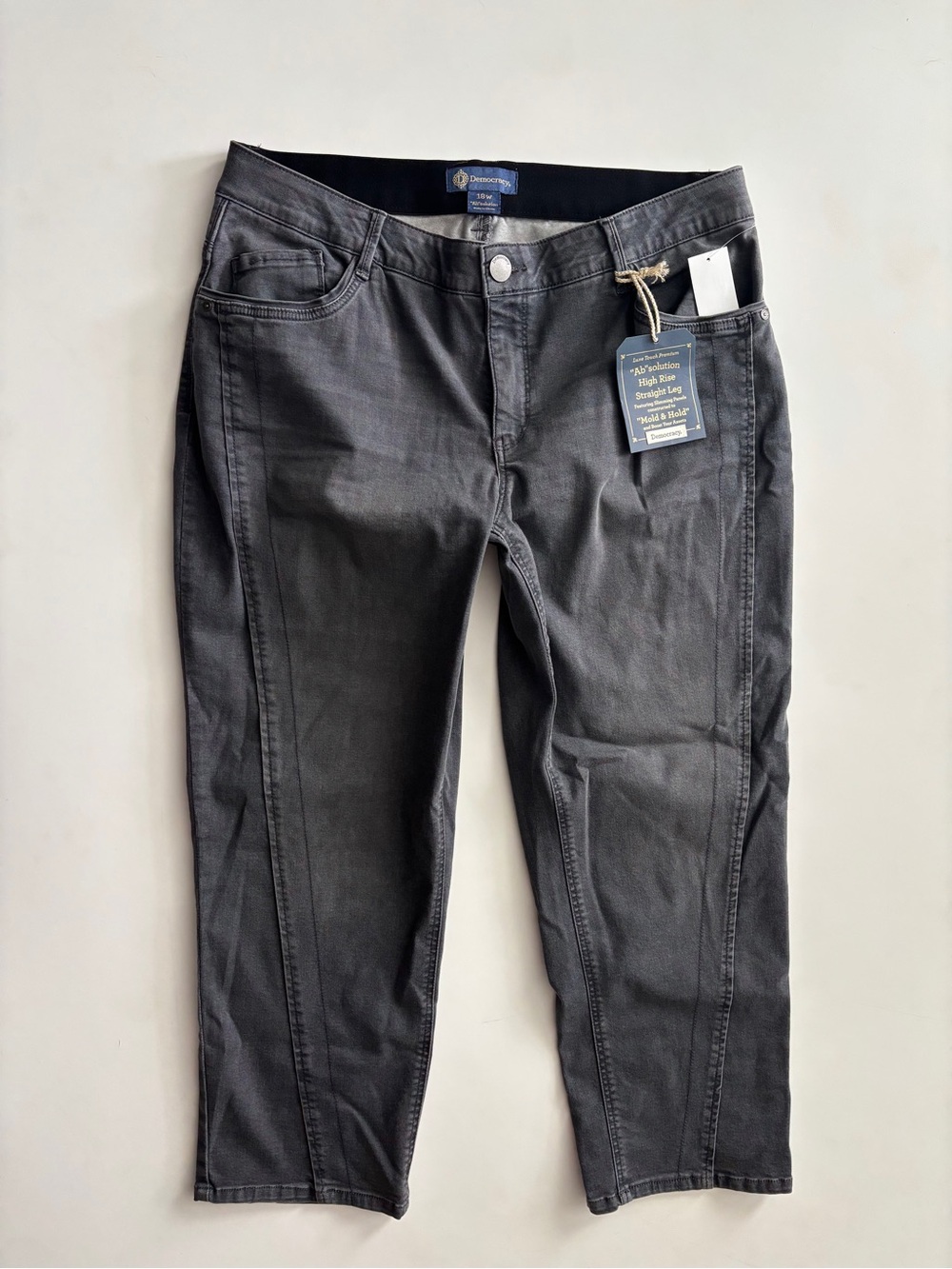 Democracy Jeans "Ab" Solution High Rise Straight Leg Gray Stretch Denim Nwt